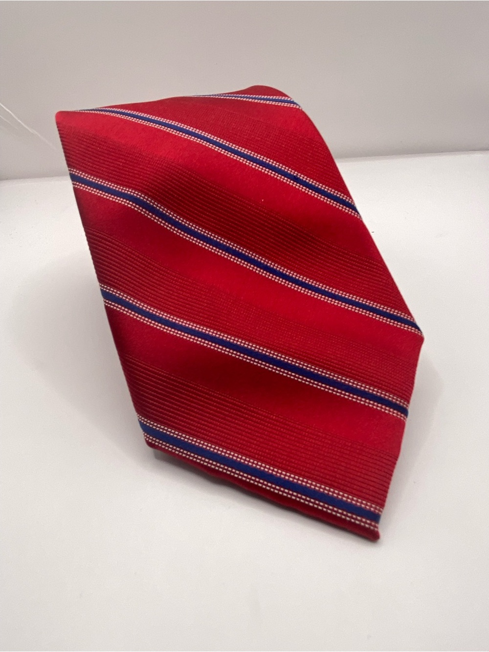 Bloomingdale's Red Tie with Blue and White Stripes